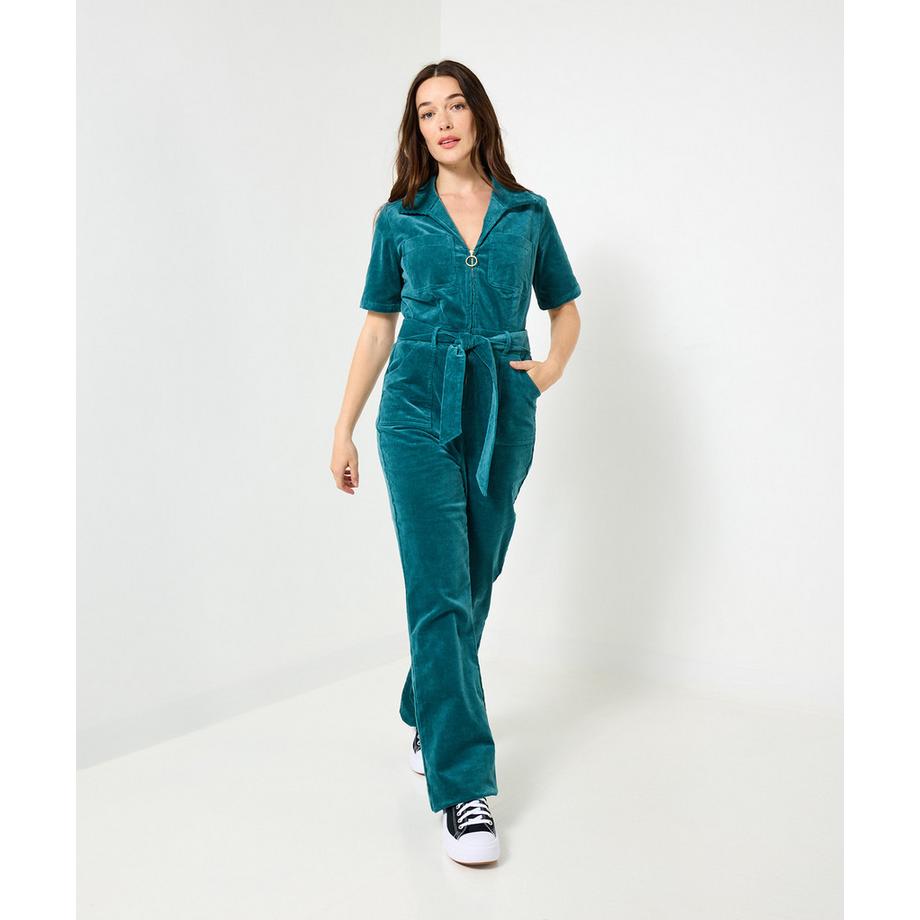 Combinaison en velours côtelé bootcut avec ceinture et zip devant