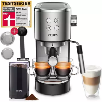 Krups Virtuso Espresso Siebträgermaschine 15 Bar, Testsieger Stiftung Warentest + F20342 Kaffeemühle