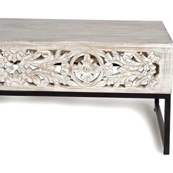 mutoni Table basse Naiara Mango vintage blanc 110x60  