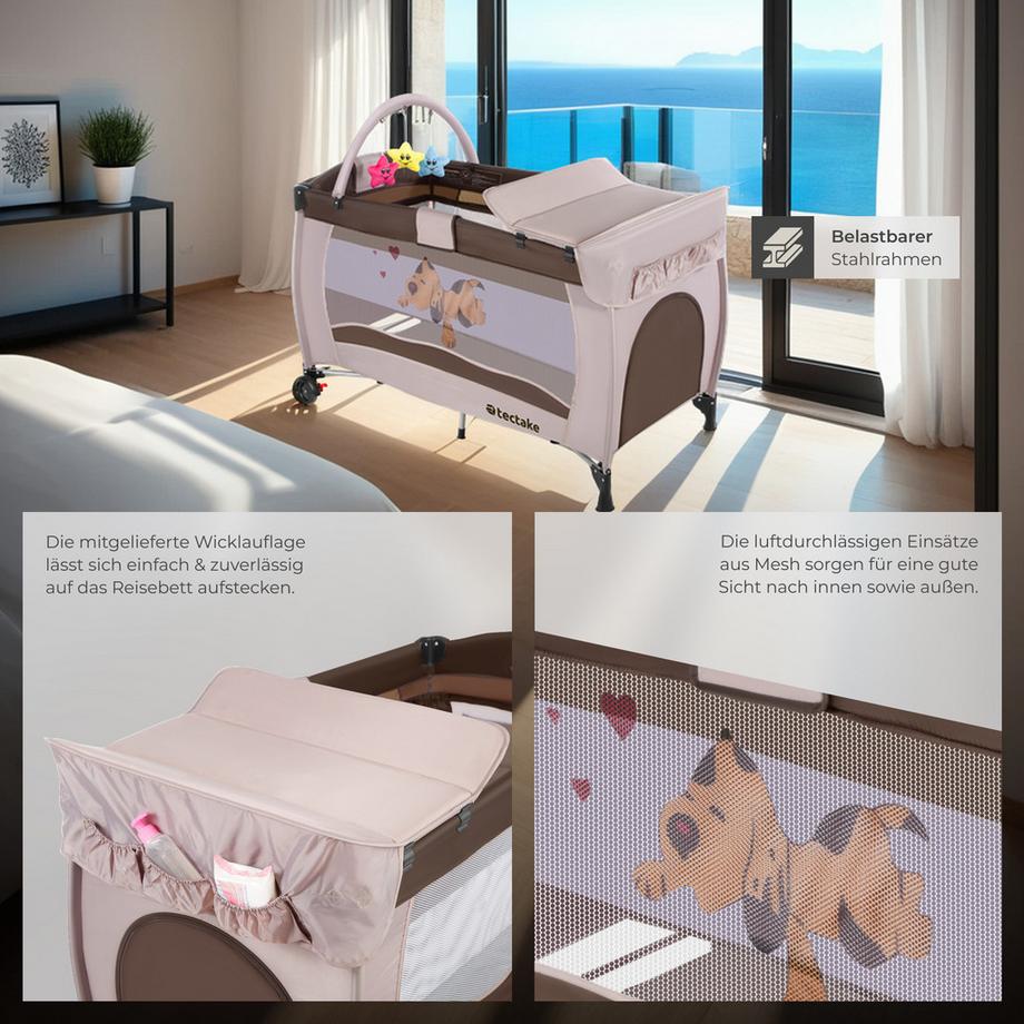 Tectake  Kinderreisebett Hund mit Wickelauflage 