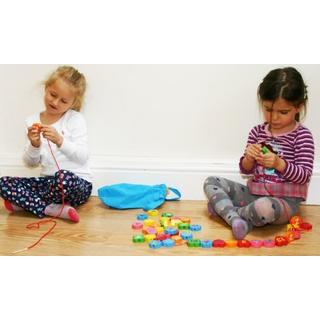 Activity-board  Blocs de chiffres alphabet en bois - lettres ABC enfilage de perles jouets de tri 46 pièces 