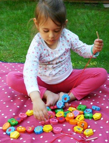 Activity-board  Blocs de chiffres alphabet en bois - lettres ABC enfilage de perles jouets de tri 46 pièces 