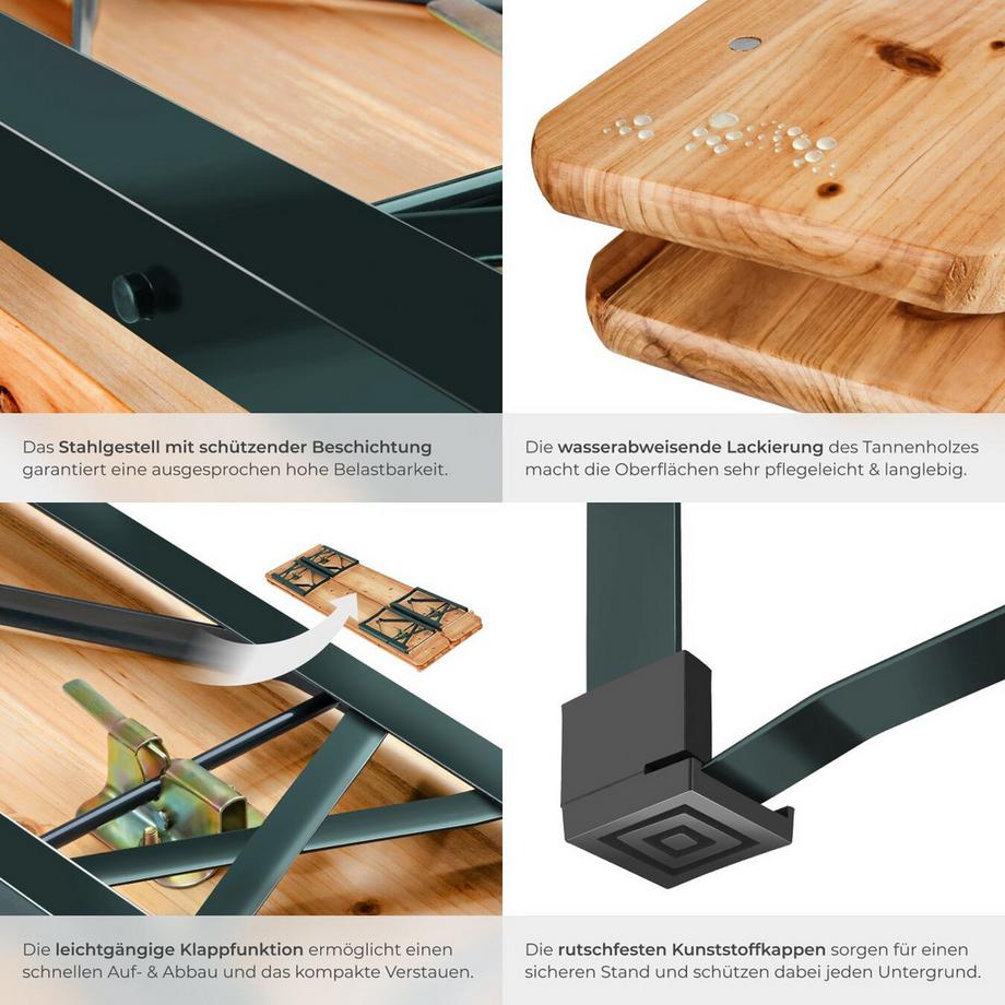 Tectake  Bierzeltgarnitur Sissi 3-teilig, klappbar Tisch 170 x 46 x 77 cm, Bank 170 x 23 x 47,5 cm 