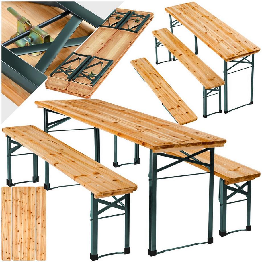 Tectake  Bierzeltgarnitur Sissi 3-teilig, klappbar Tisch 170 x 46 x 77 cm, Bank 170 x 23 x 47,5 cm 