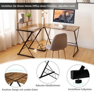 Northix Bureau d'angle Bureau d'ordinateur en forme de L en bois 147 x 112 x 79 cm marron  