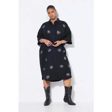 Midikleid, oversized, Musselin, Augen-Stickerei