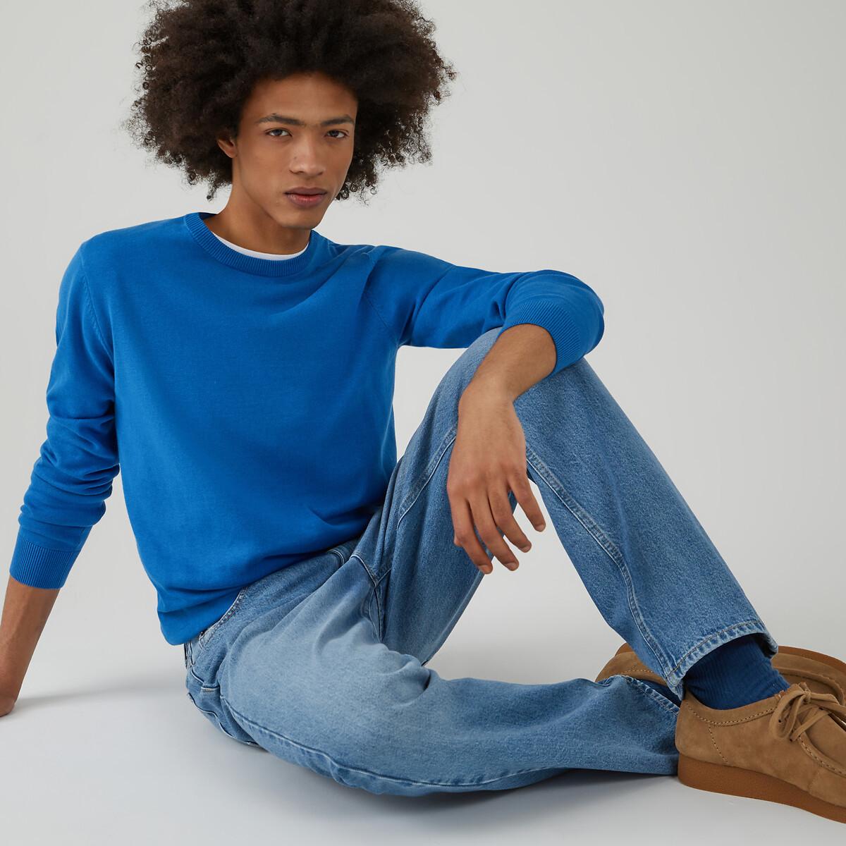 Image of Feinstrickpullover Mit Rundem Ausschnitt Unisex Blau S