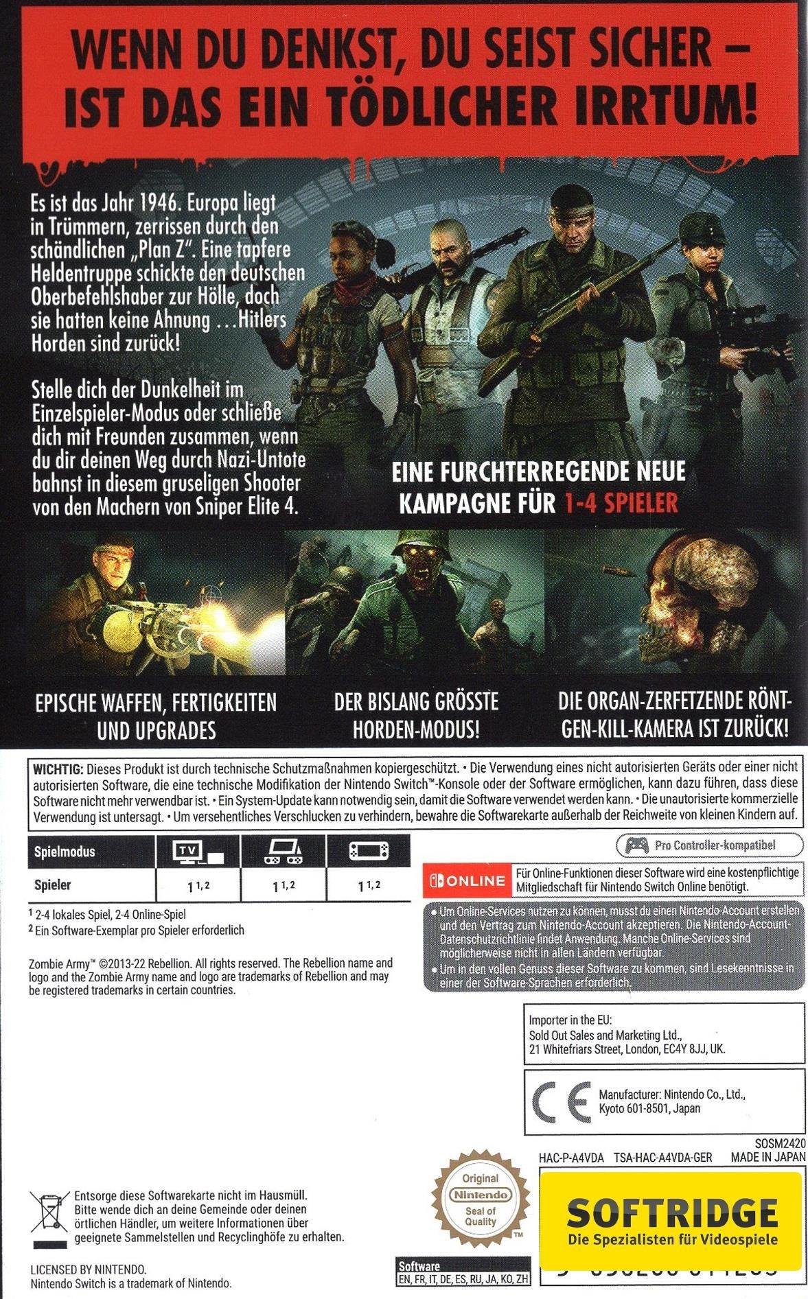 GAME  Zombie Army 4: Dead War Standard Allemand, Anglais Nintendo Switch 