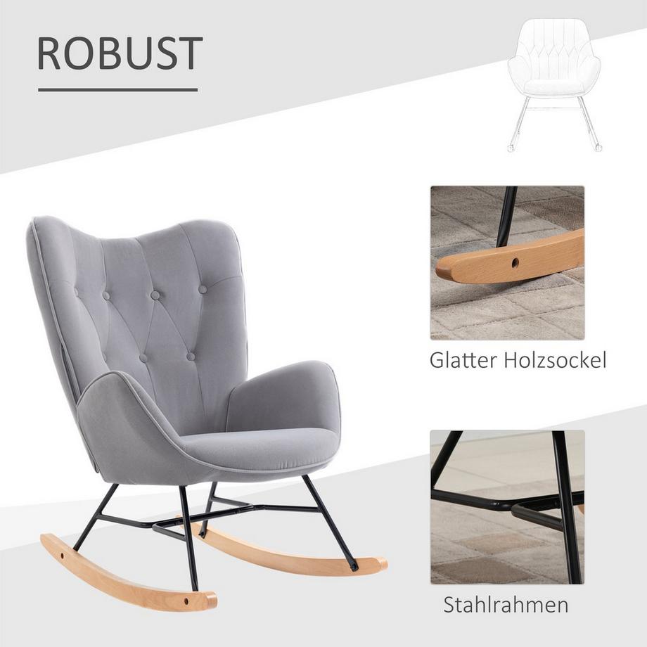 Northio Fauteuil à bascule, balançoire ergonomique, fauteuil, chaise d'allaitement aspect velours, fauteuil à bascule pouvant supporter jusqu'à 150 kg, pour chambre à coucher, salon, gris clair  