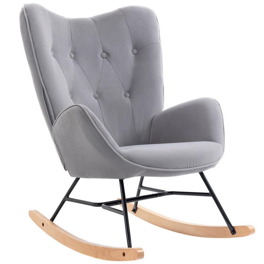 Northio Fauteuil à bascule, balançoire ergonomique, fauteuil, chaise d'allaitement aspect velours, fauteuil à bascule pouvant supporter jusqu'à 150 kg, pour chambre à coucher, salon, gris clair  