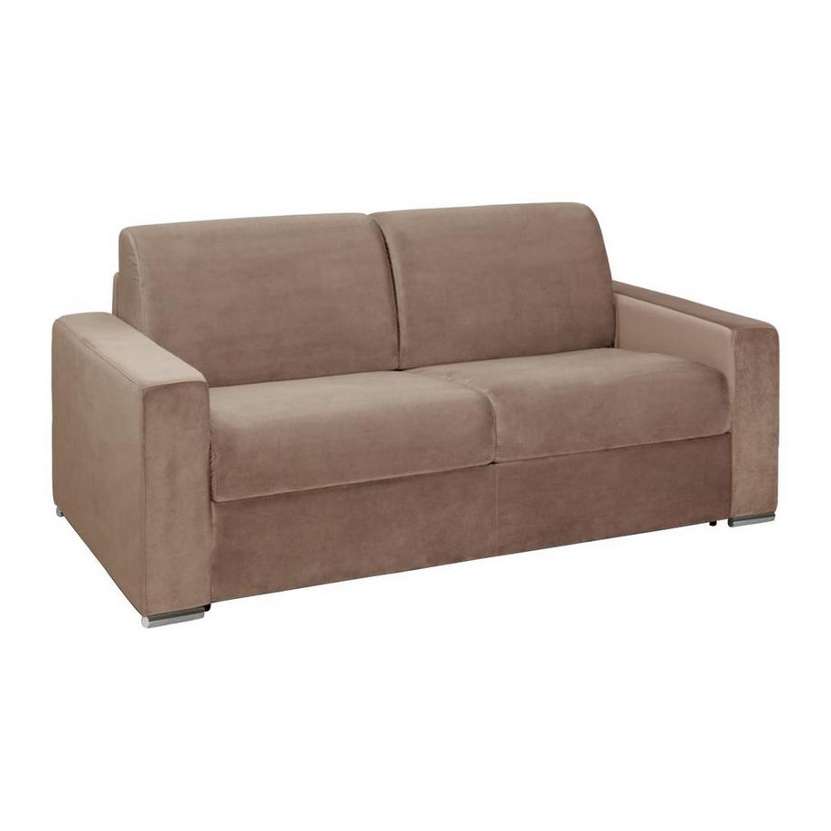 Schlafsofa mit Matratze 3-Sitzer Samt - Beige - Liegfläche mit Lattenrost: 140 cm - Matratzenhöhe: 14 cm mit Memory Schaum - CALITO