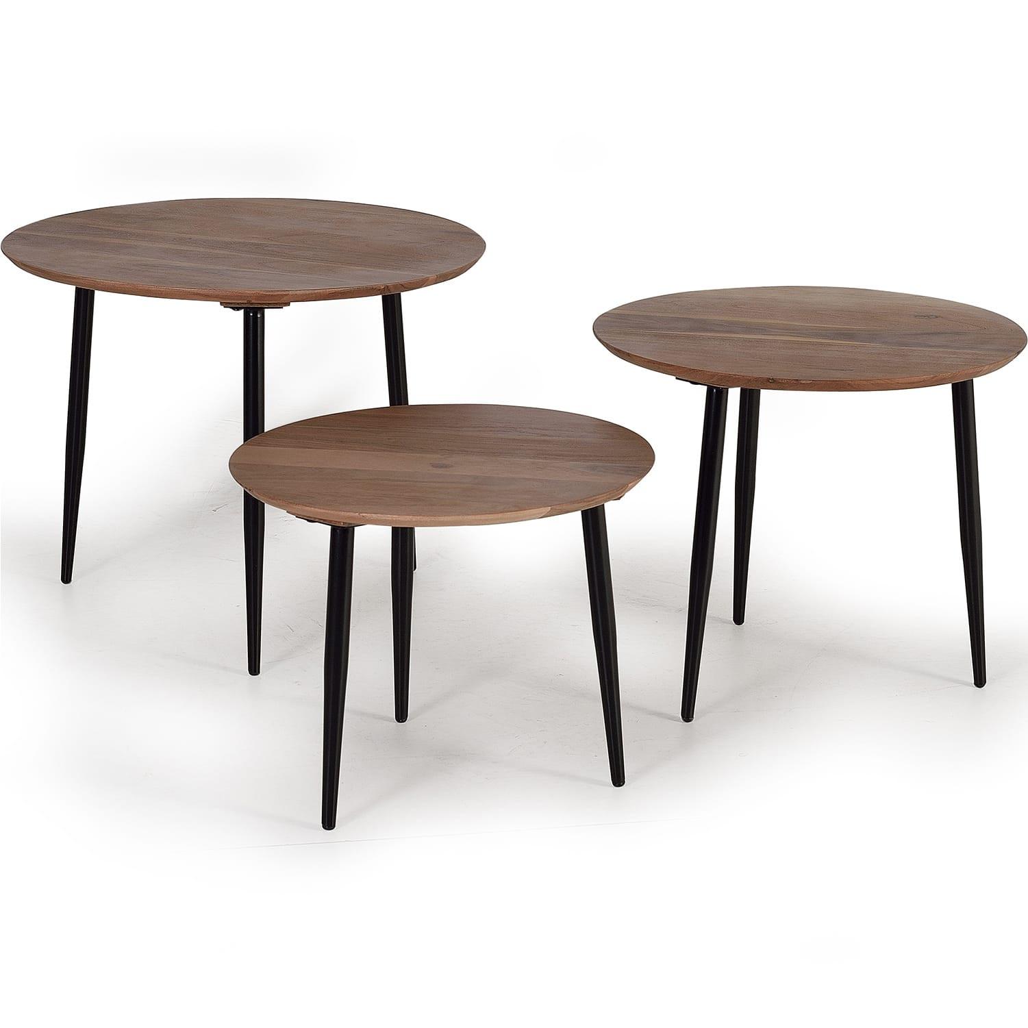 mutoni Table basse en manguier naturel 60 (lot de 3)  