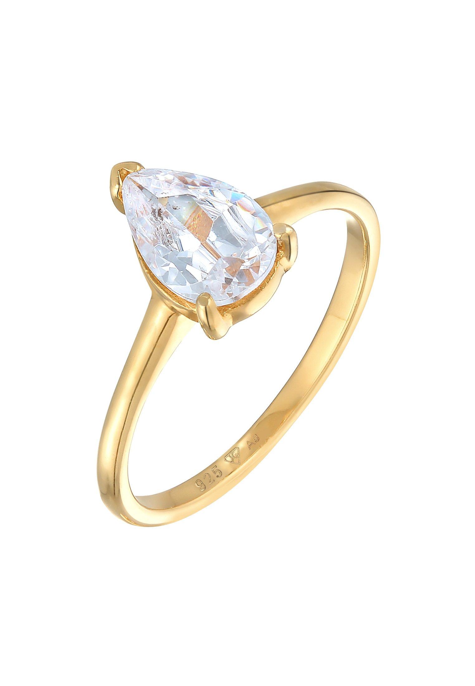 Image of Ring Solitär Zirkonia Tropfen Damen Gold 54mm