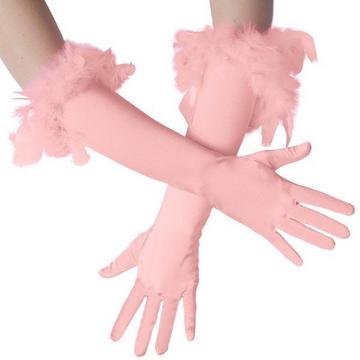 Lange Satin-Handschuhe mit Federn