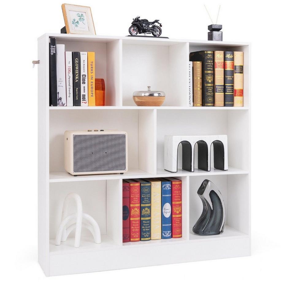 Northix Bücherregal mit 8 Fächern Standregal mit 3 Ebenen Würfelregal Büroregal Aufbewahrungregal 100 x 24 x 104 cm Weiß  