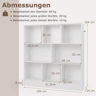 Northix Bücherregal mit 8 Fächern Standregal mit 3 Ebenen Würfelregal Büroregal Aufbewahrungregal 100 x 24 x 104 cm Weiß  
