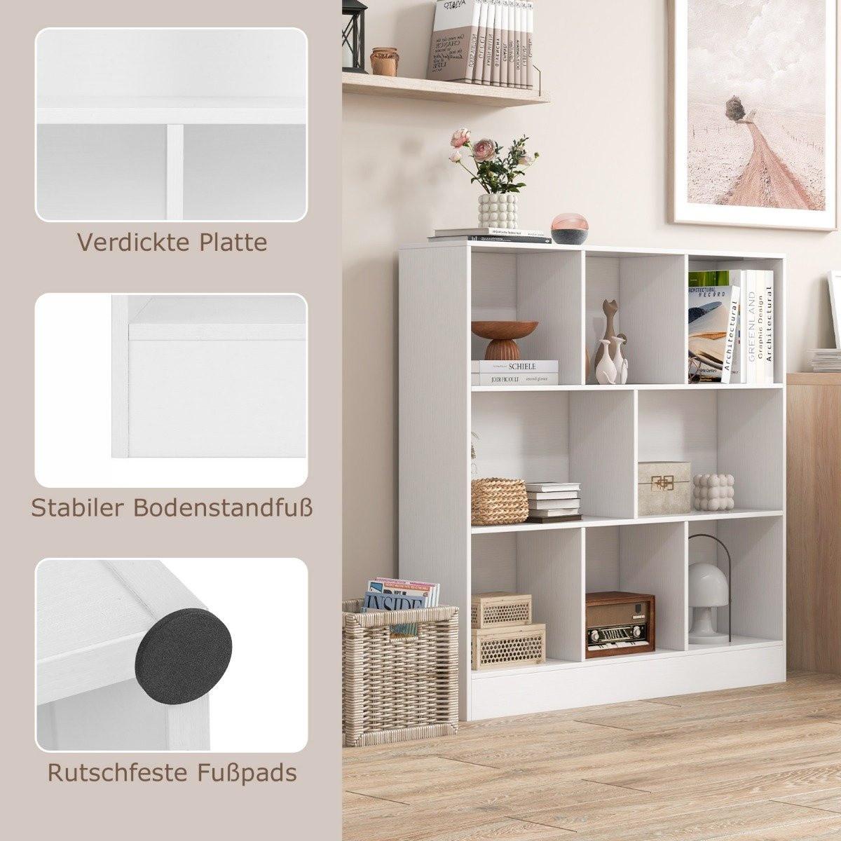 Northix Bücherregal mit 8 Fächern Standregal mit 3 Ebenen Würfelregal Büroregal Aufbewahrungregal 100 x 24 x 104 cm Weiß  