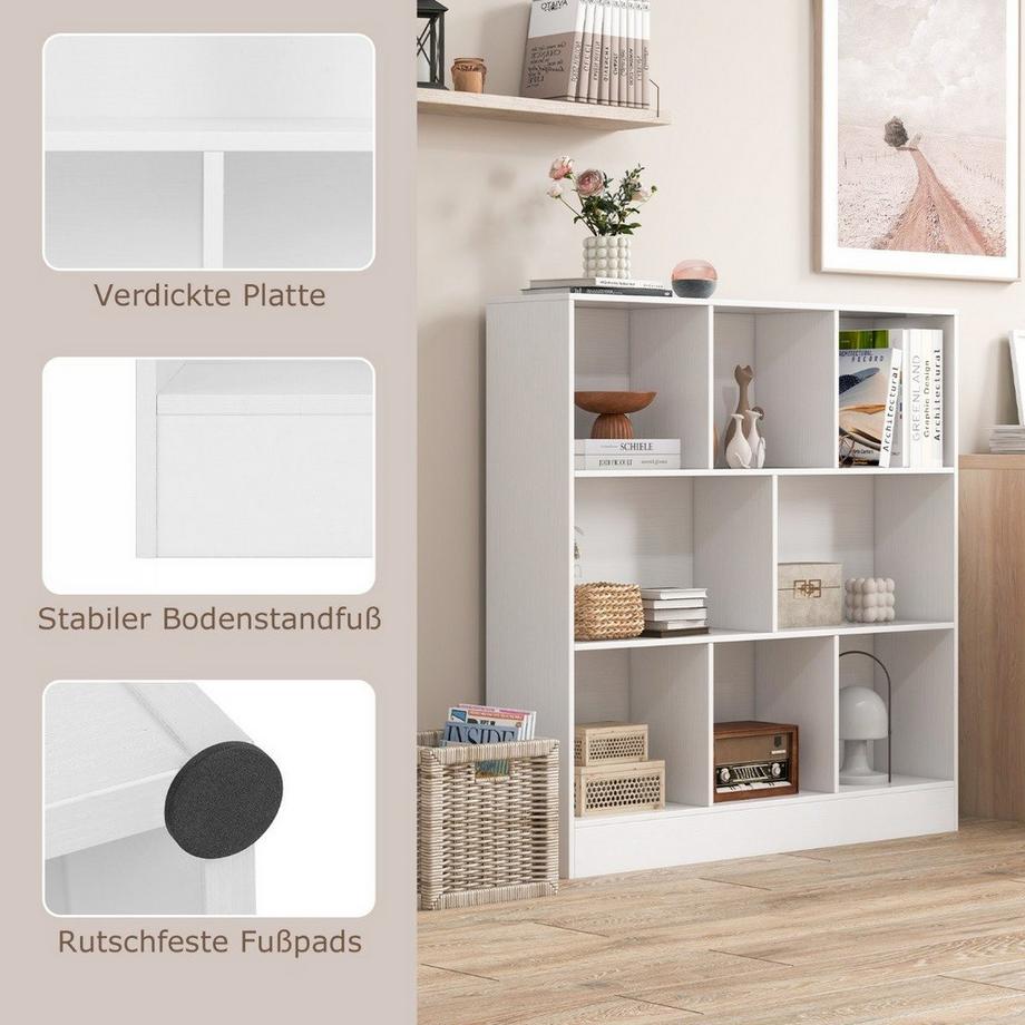 Northix Bücherregal mit 8 Fächern Standregal mit 3 Ebenen Würfelregal Büroregal Aufbewahrungregal 100 x 24 x 104 cm Weiß  