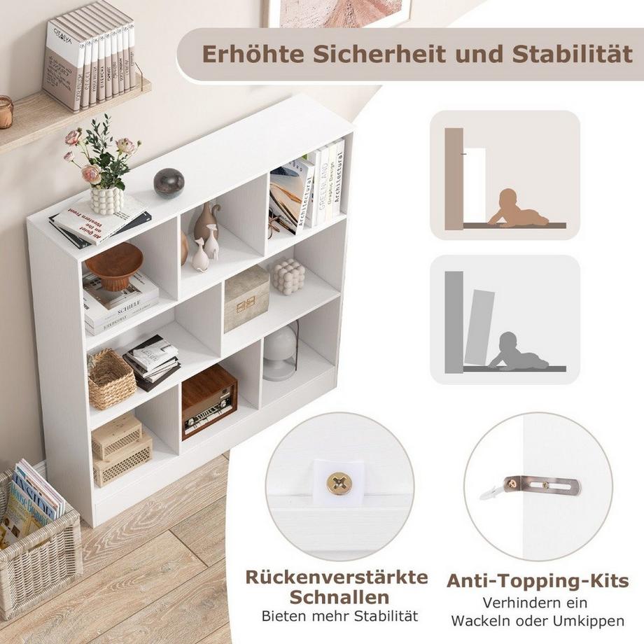 Northix Bücherregal mit 8 Fächern Standregal mit 3 Ebenen Würfelregal Büroregal Aufbewahrungregal 100 x 24 x 104 cm Weiß  