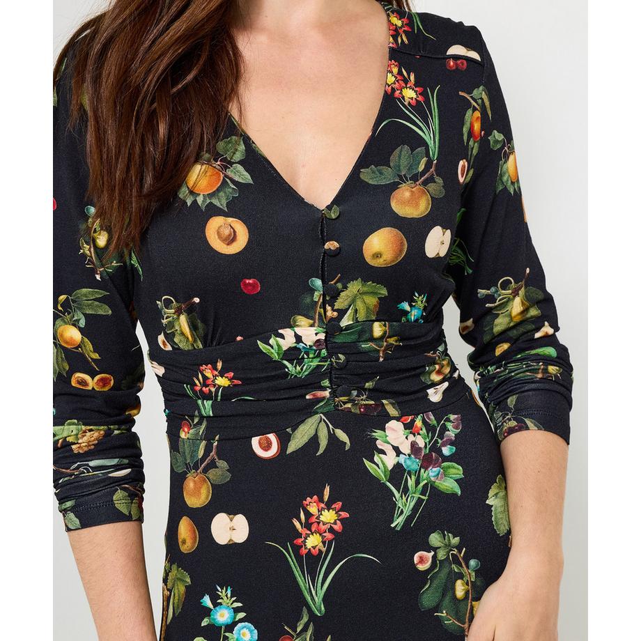 Joe Browns Robe Midi Jersey Motif Fruits Manches Longues  
