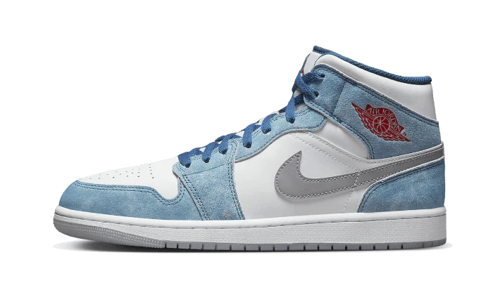 Image of Air Jordan 1 Mid French Blue Fire Red (gs) Damen Blau Bunt 36