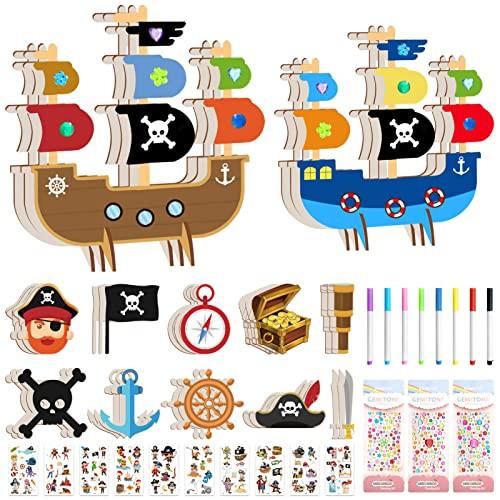 Activity-board  Holzpiratenschiff-Bastelset, kreativer Bastelbedarf, Segelschiff zum Bemalen 