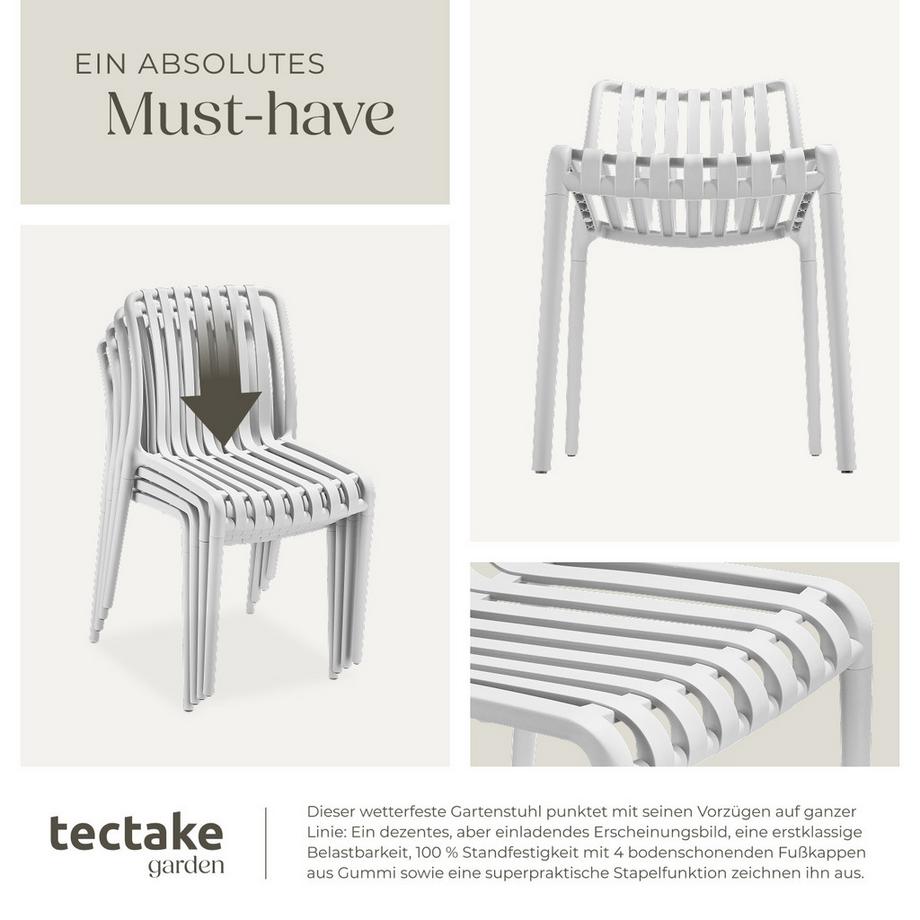 Tectake Gartenstühle Alcudia wetterfest und UV-beständig platzsparend und stapelbar 4er Set  