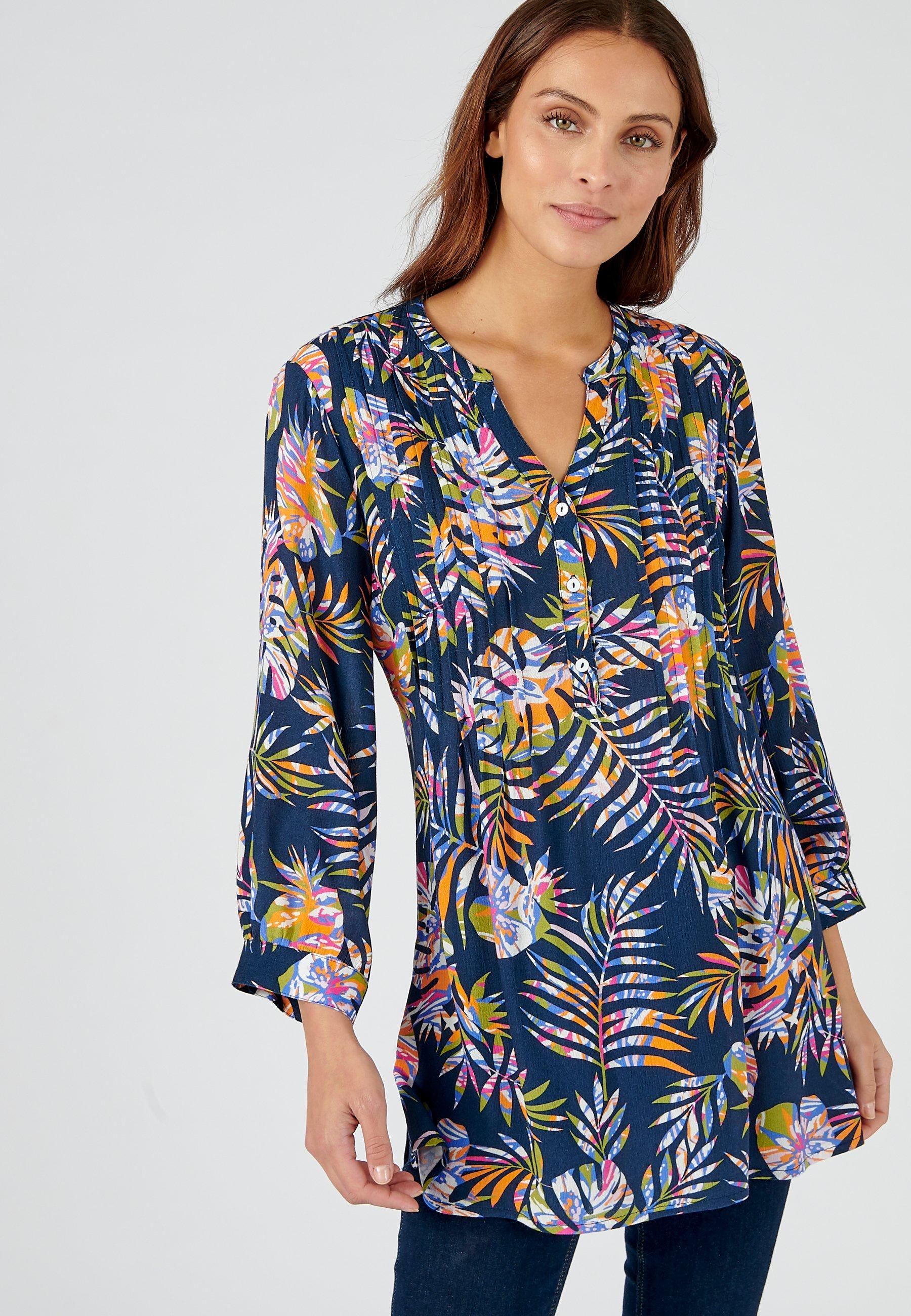 Image of Tunika Mit Pflanzenprint. Damen Marine 44