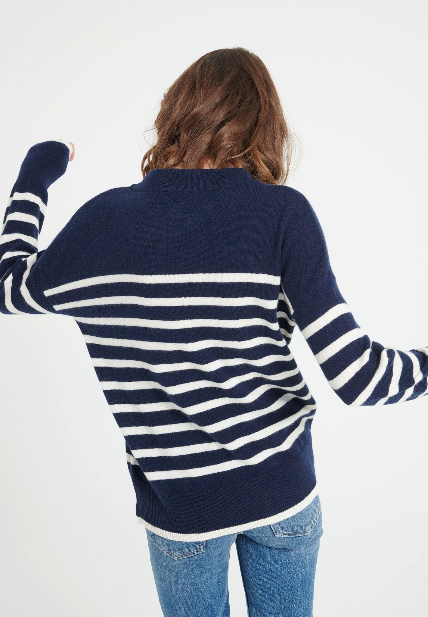 Studio Cashmere8  LILLY 24 Pullover Rundhalsausschnitt mit Streifen - 100% Kaschmir 