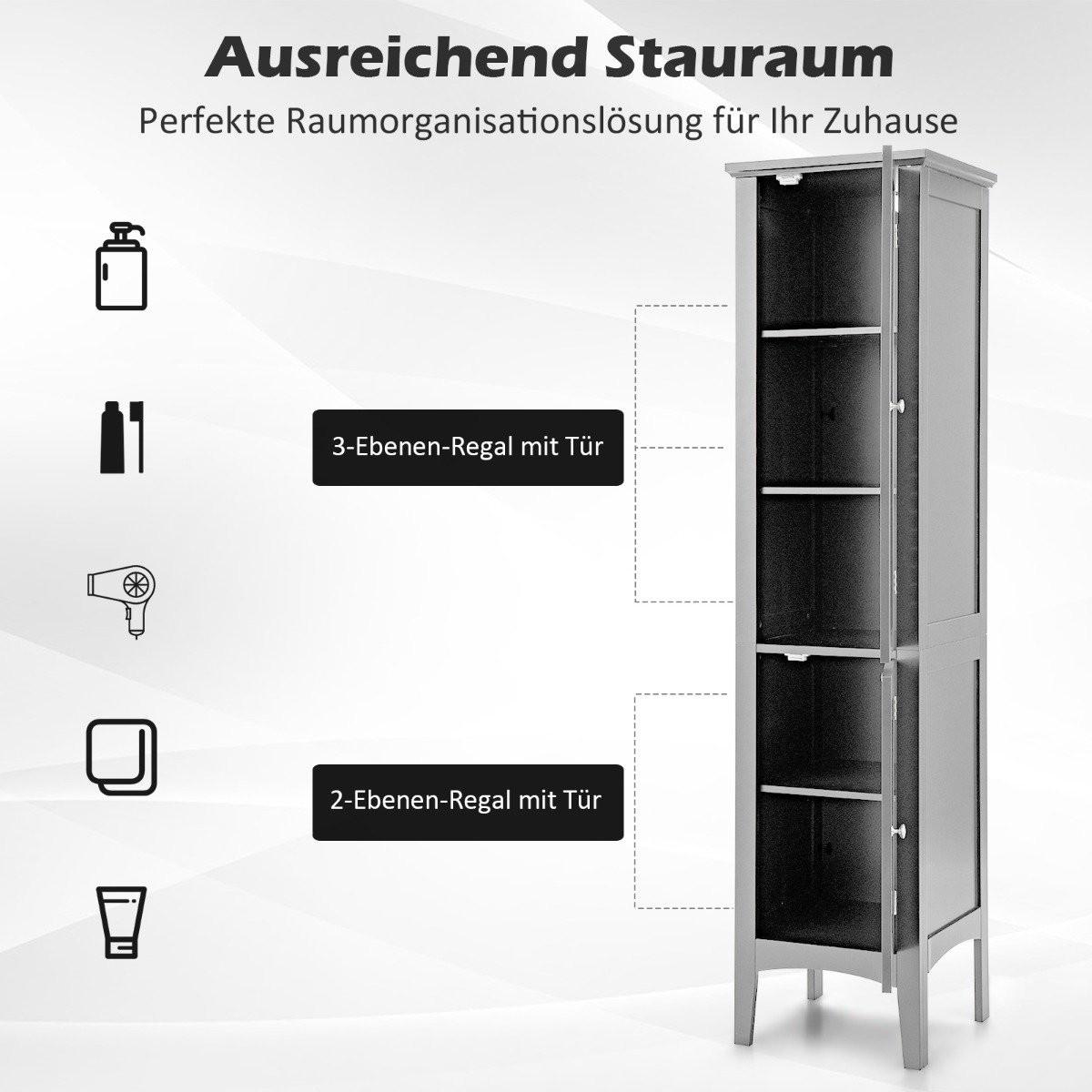 Northix Badezimmerschrank mit 5 Fächern & 2 Lamellentür & Regalen & Kippsicherung Schmaler Hochschrank Schwarz  