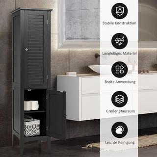 Northix Badezimmerschrank mit 5 Fächern & 2 Lamellentür & Regalen & Kippsicherung Schmaler Hochschrank Schwarz  