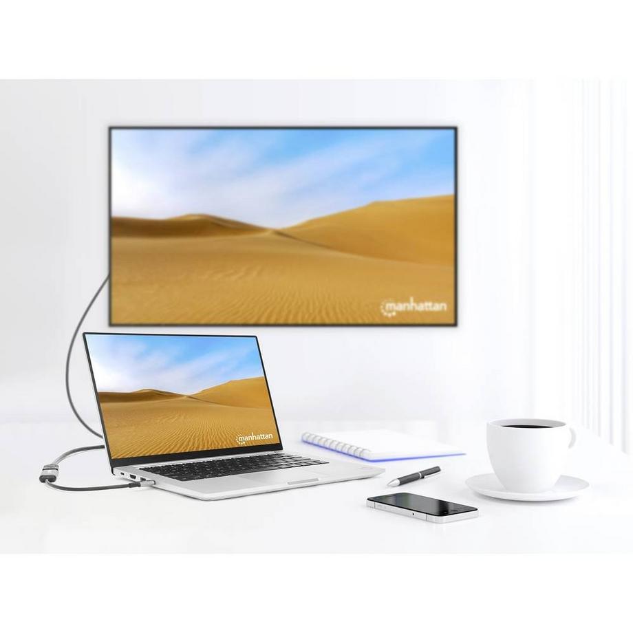Manhattan  4K@60Hz USB-C auf HDMI-Adapter USB 3.2 Typ C-Stecker auf HDMI-Buchse aktiver Aluminium 