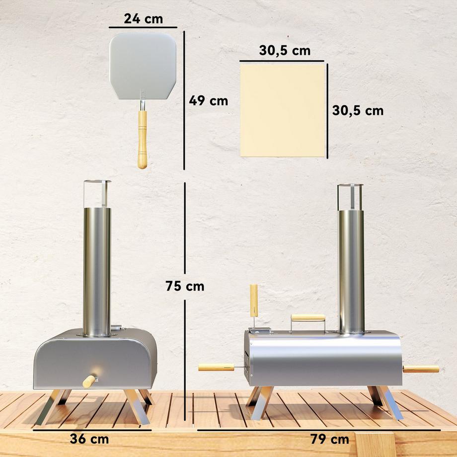 Northio Outdoor Pizzaofen Holzbefeuerter Pizza Ofen aus Edelstahl, Backofen mit 1cm dick Pizzastein Klappbein Pizzaschaufel Deckel Tragbarer Holzofen Pizzaöfen für Camping Garten Party Aosom  