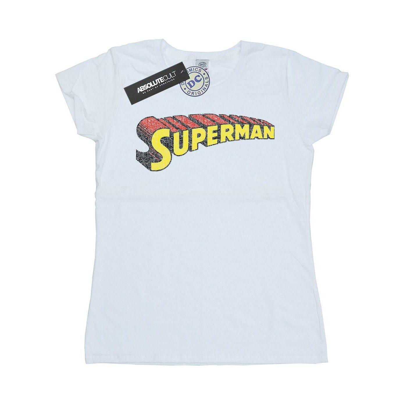 Image of Superman Telescopic Crackle Logo Tshirt Damen Weiss L