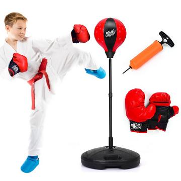 81-123,5 cm punching-ball réglable en hauteur avec gants de boxe et pompe à main set de boxe pour enfants rouge