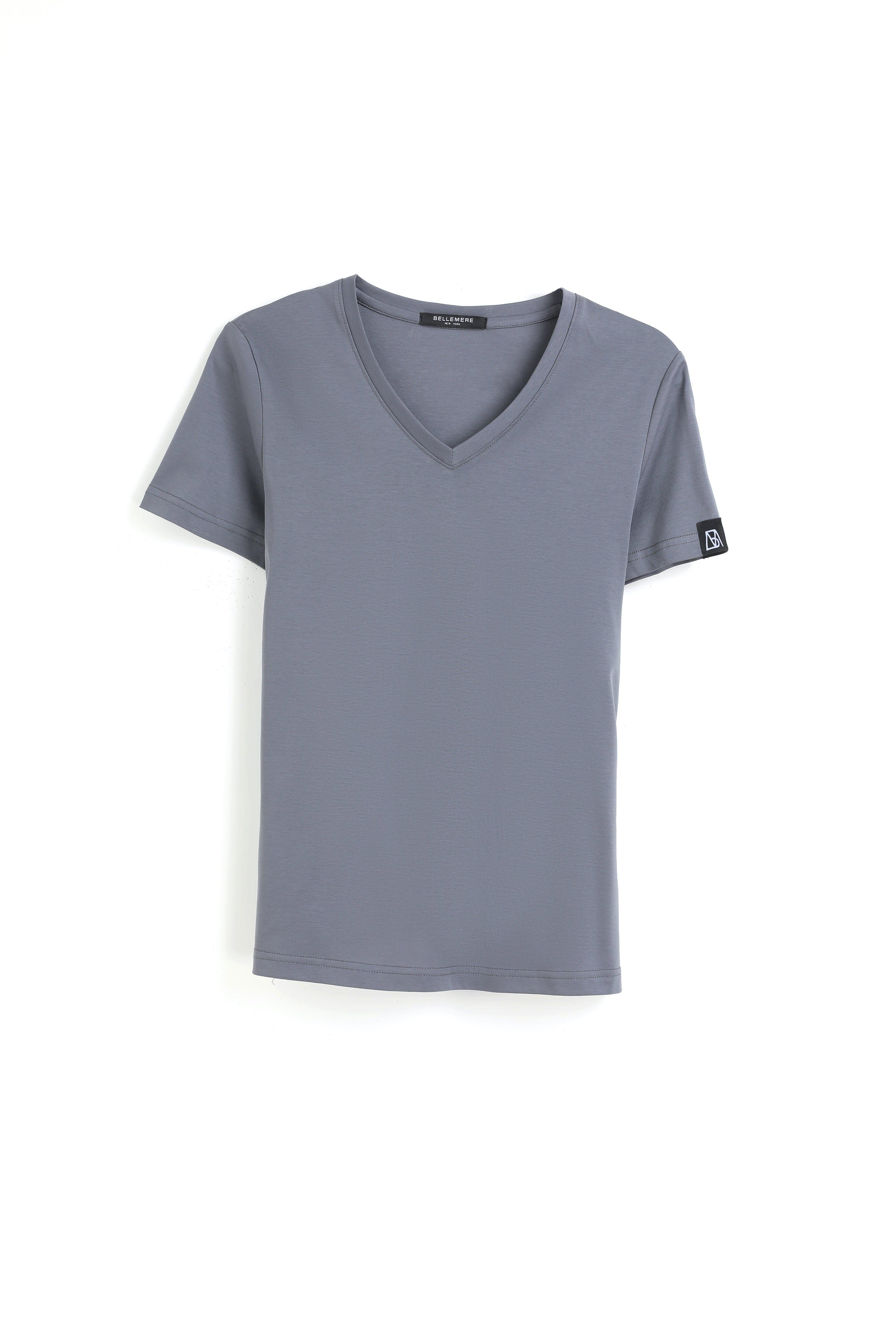 Image of Grand T-shirt Aus Baumwolle Mit V-ausschnitt, 160 G Damen Taubengrau M