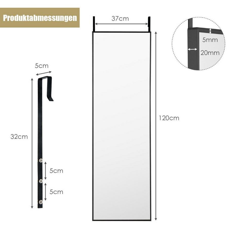 Northix Hängespiegel Ganzkörperspiegel mit Rahmen 120 x 37 x 2 cm Schwarz  