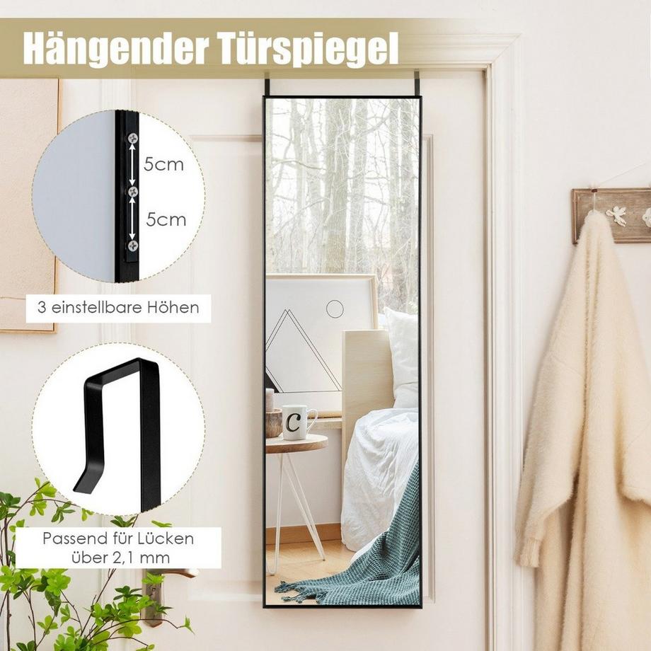 Northix Hängespiegel Ganzkörperspiegel mit Rahmen 120 x 37 x 2 cm Schwarz  