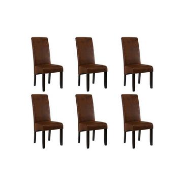 Lot de 6 chaises SANTOS Microfibre aspect cuir vieilli Pieds bois foncé