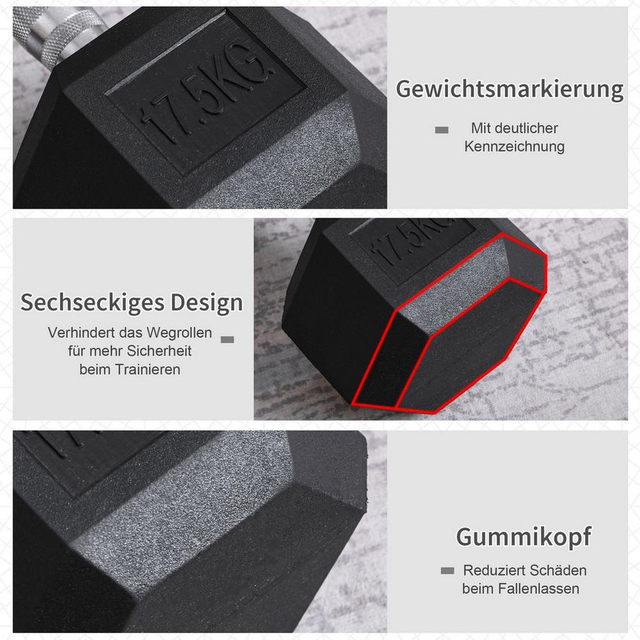 Northio  Manubri In Gomma Hexagon 17,5 Kg Per Allenamento Della Forza In Ghisa Neri 