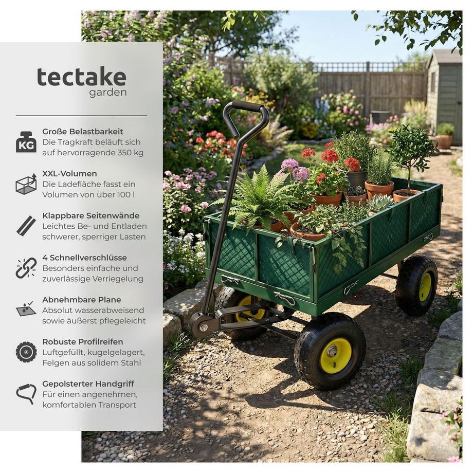 Tectake  Chariot de jardin et de transport  avec des parois latérales rabattables 