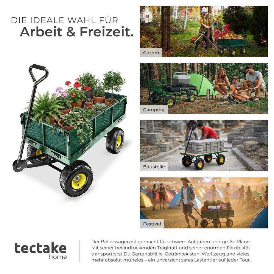 Tectake  Chariot de jardin et de transport  avec des parois latérales rabattables 