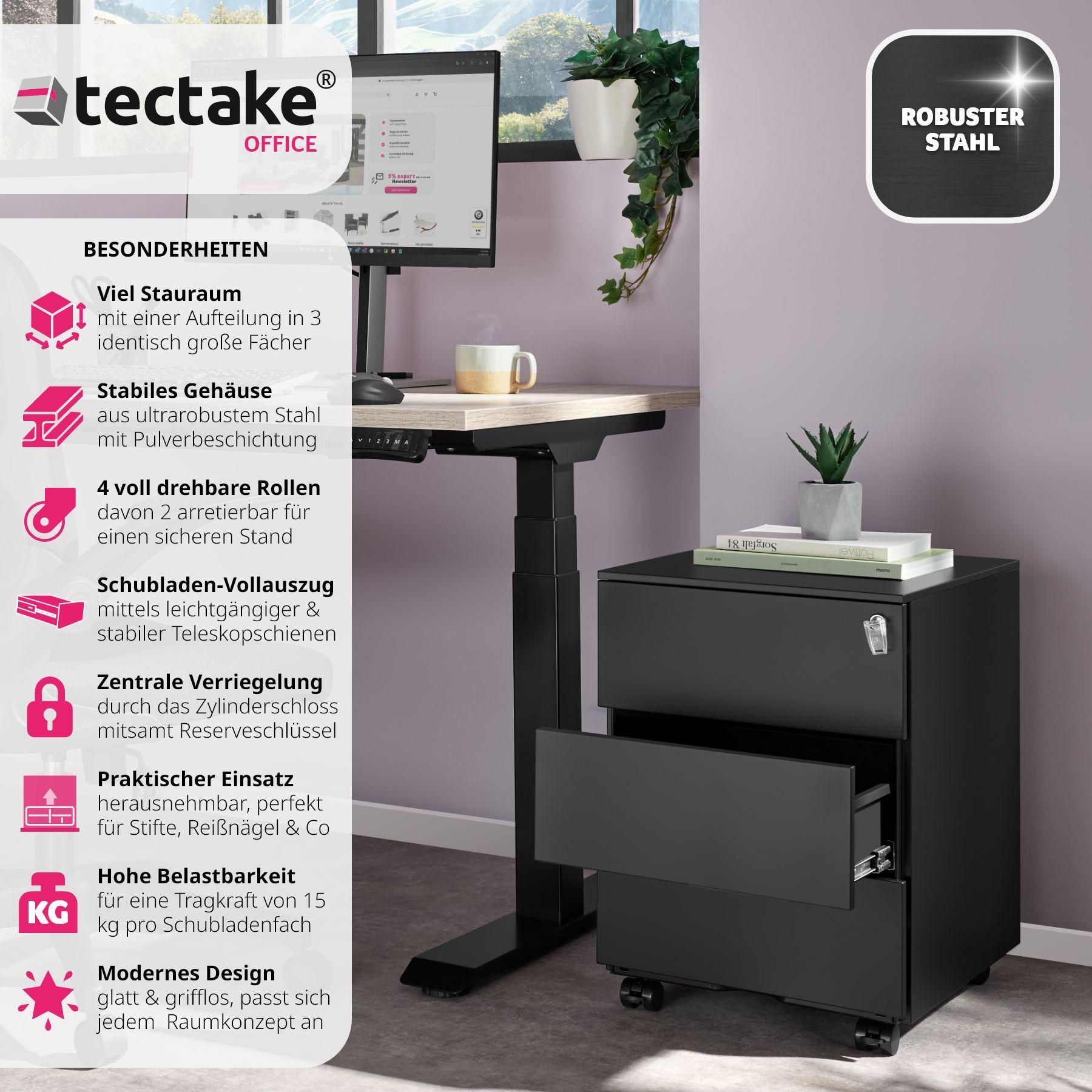 Tectake Caisson de bureau à roulettes Magna avec 3 tiroirs verrouillables  