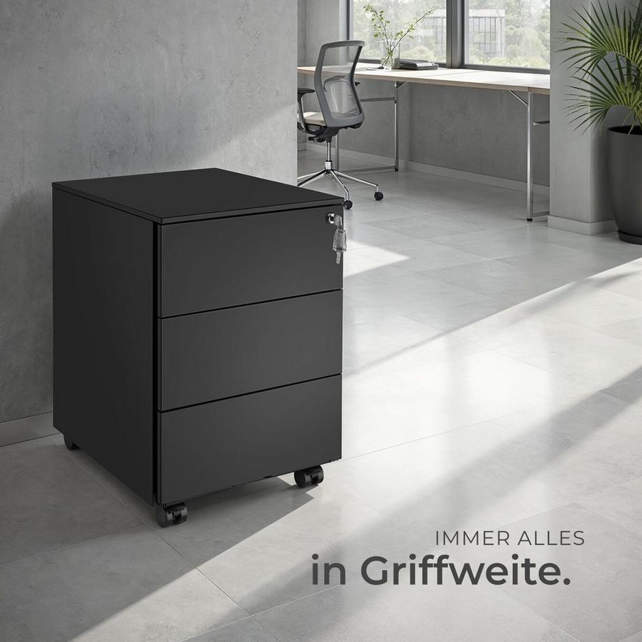 Tectake Aktenrollschrank Magna aus pulverbeschichtetem Stahl mit 3 Schubladen  