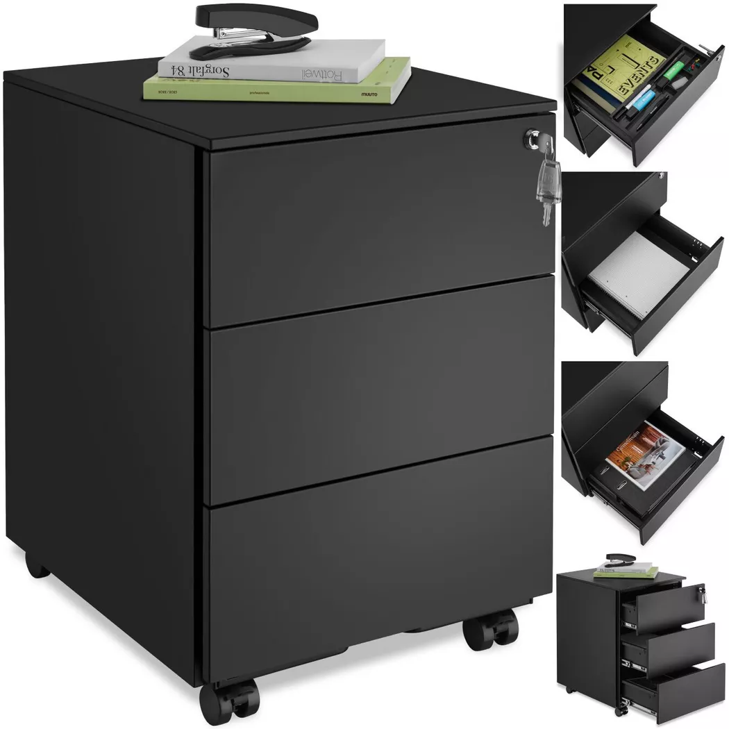 tectake® Aktenrollschrank, aus pulverbeschichtetem Stahl, herausnehmbarer Einsatz für Büroutensilien, 39 x 45 x 55 cm