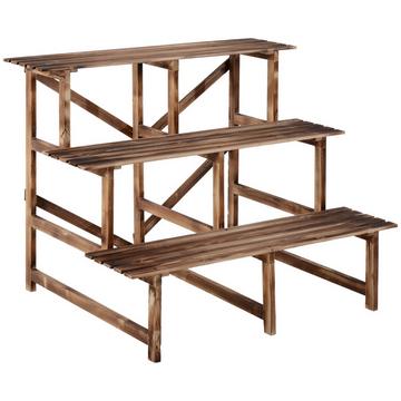 Pflanzentreppe Blumentreppe Blumenregal 3 Stufen aus Tannenholz 100 x 80 x 78cm für Garten Balkon & Terrasse