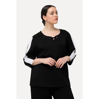 Ulla Popken  Sweat-shirt à col rond et manches 3/4. Œillets fantaisie. Matière extrêmement douce et confortable. 