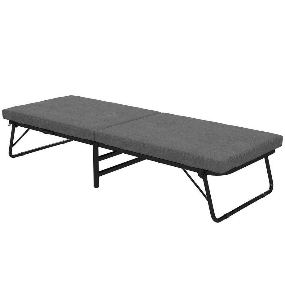 Northio  Klappbett 70 x 190 cm Gästebett klappbar mit 7cm Schaumstoff Matratze, verstellbares Kopfteil, Reisebett mit Rollen, Leinenoptik, Metallrahmen für Büro, Gästezimmer, Dunkelgrau 