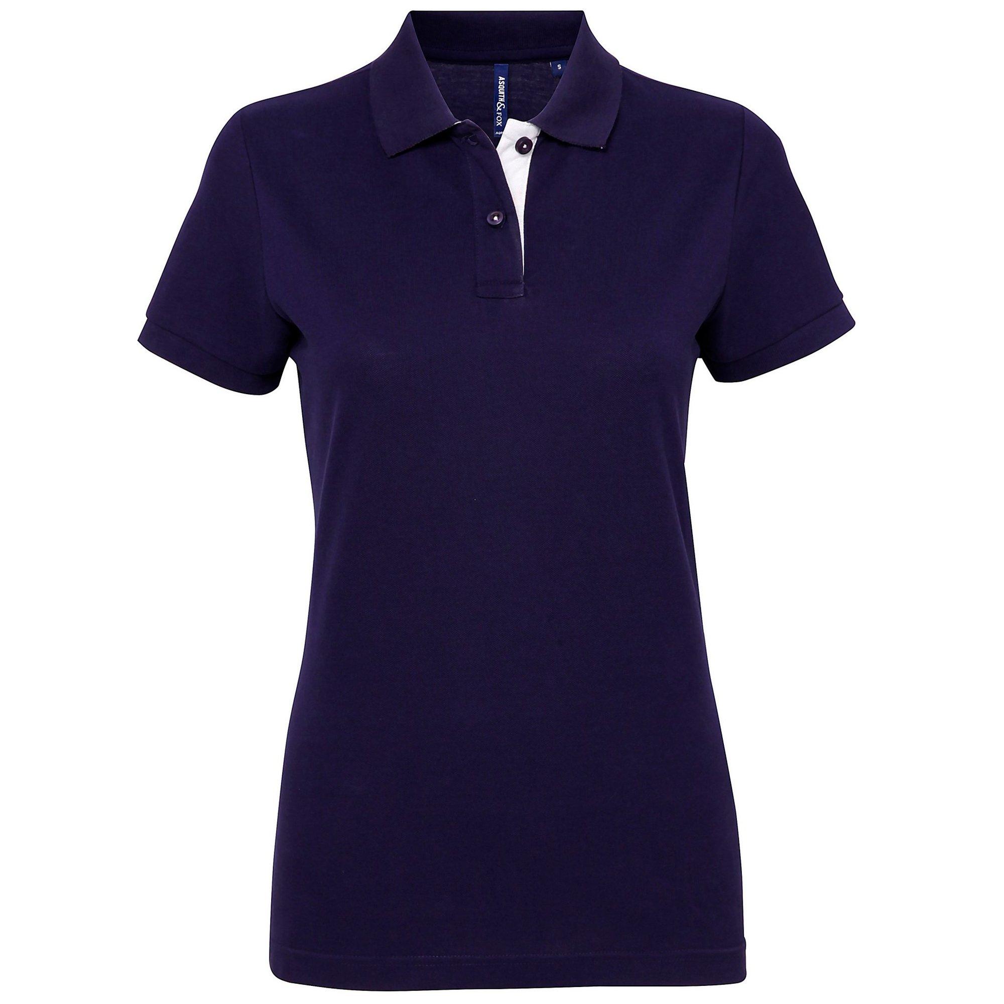 Image of Kurzarm Kontrast Polo Shirt Damen Marine XXL