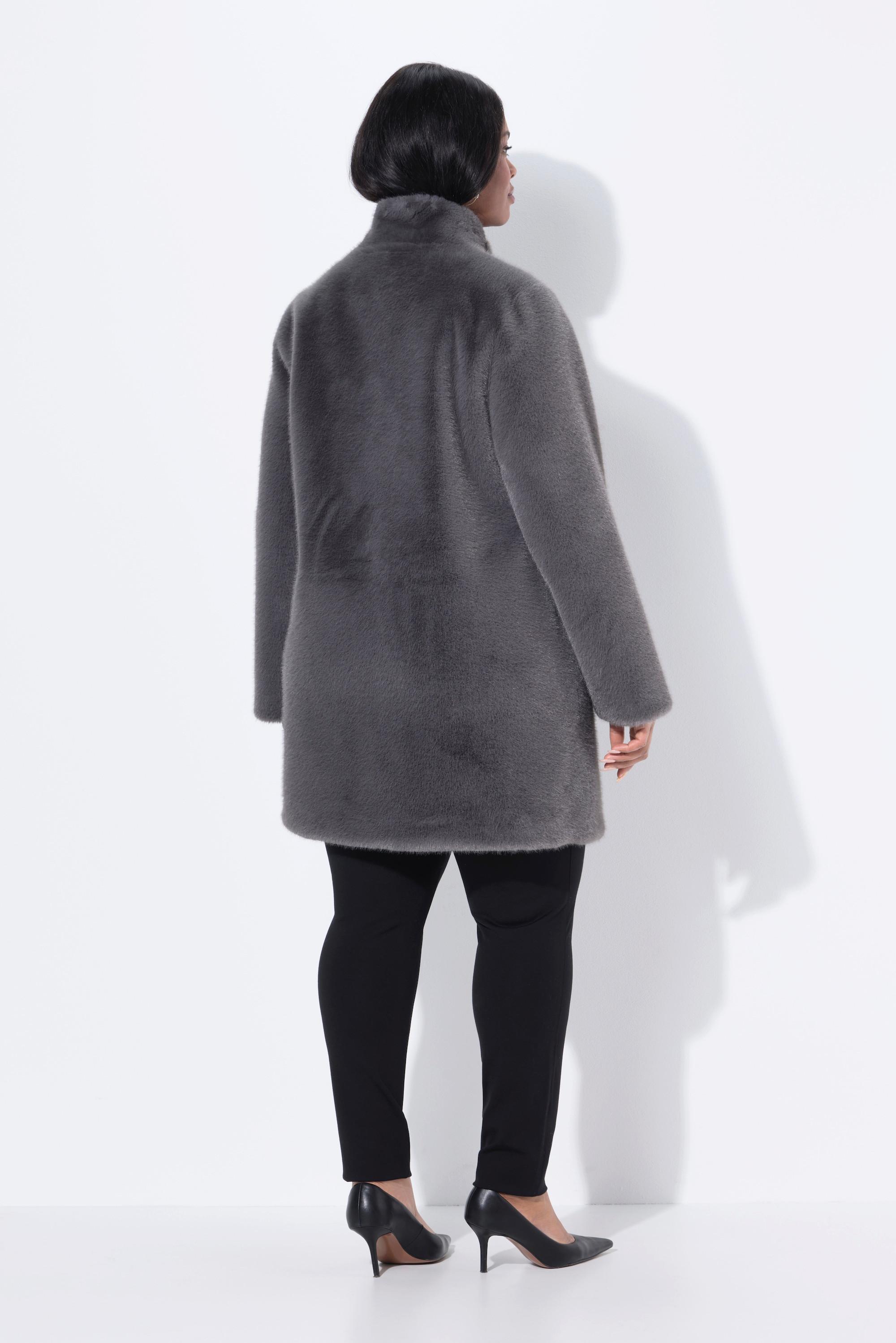 Ulla Popken Webpelz Kurzmantel A-Linie Stehkragen Druckknöpfe  